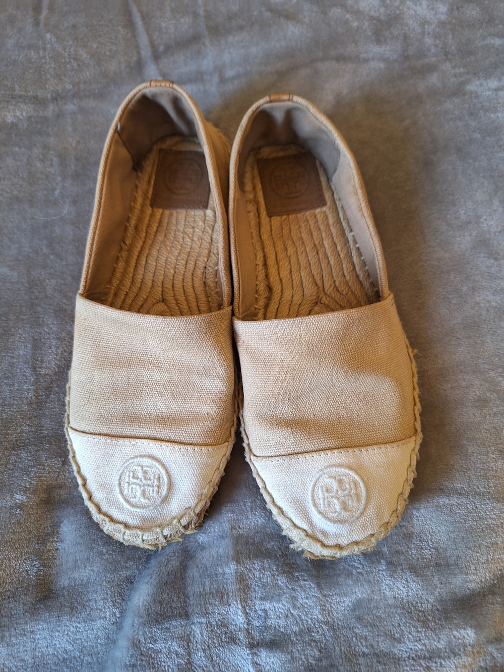 Tory Burch Neutral Canvas Espadrille Slip-Ons